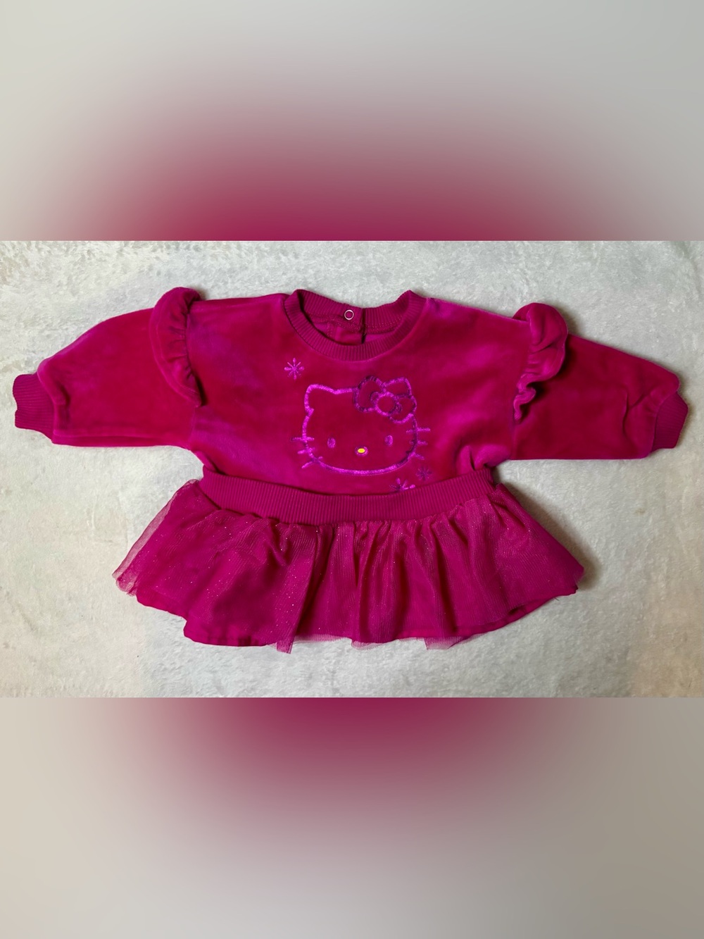 Hello Kitty Hot Pink Velour Tulle Hem Pullover Dress size 0-3M